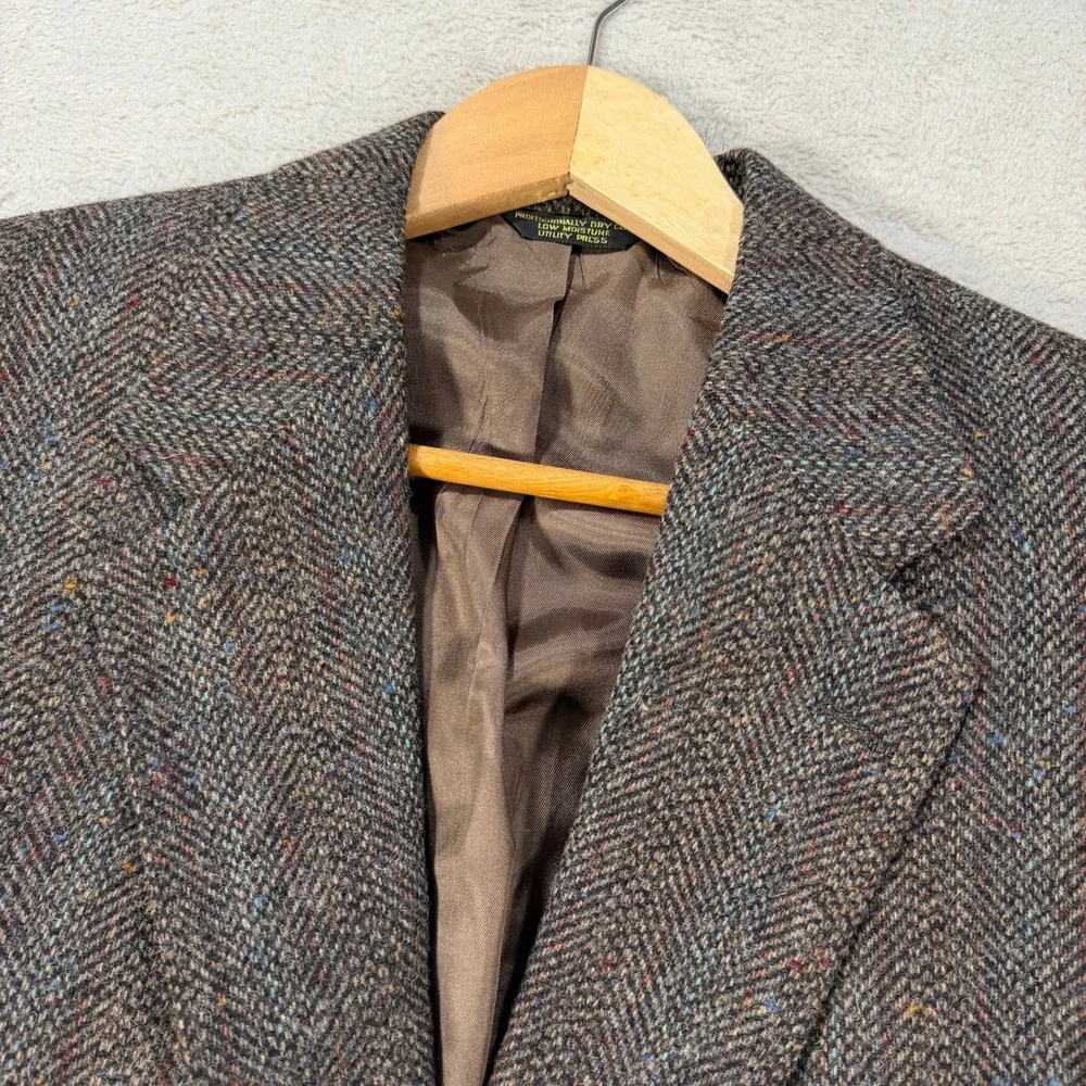 Vintage Bespoke Tweed Mens 40R Brown Herringbone Blazer Sport Coat Jacket EUC